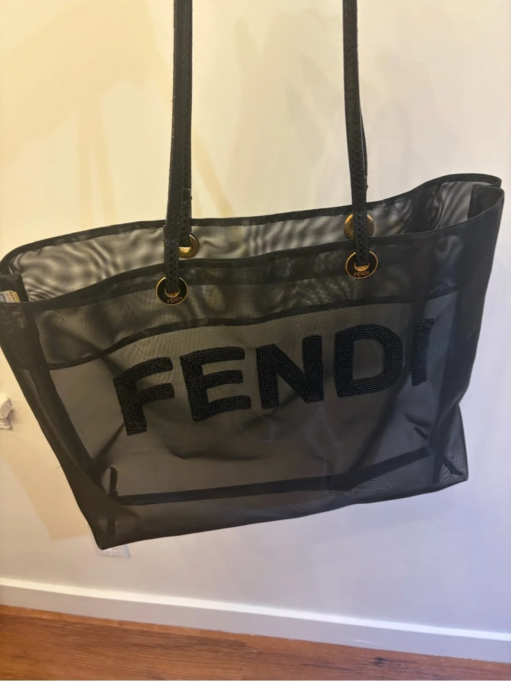 Fendi Black Mesh Beaded Tote Bag